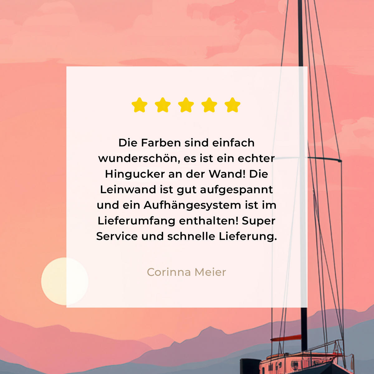 LEINWANDBILD Segelboot - Rosa Meer - Sonnenuntergang - Berge Wandbild Wohnzimmer 60x80 cm - Rosa, Textil (60/80cm) - MuchoWow