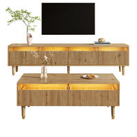 TV-ELEMENT mit Couchtisch - Kombination 2er-Set mit LED-Beleuchtung 4-türig Holzfarben-Gold - Naturfarben, Holzwerkstoff (178/45/35cm) - OKWISH