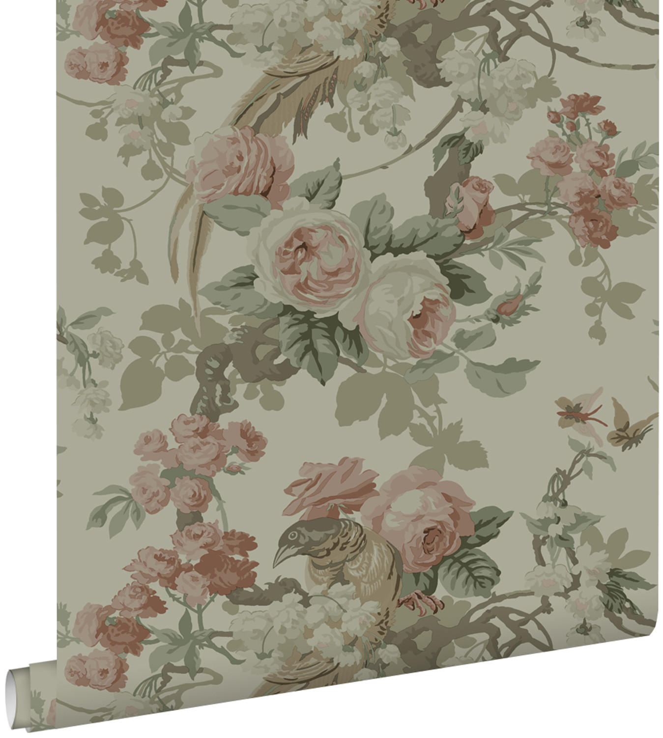 TAPETE Blumen und Vögel 50 x 900 cm - Grün, Papier (50/900cm) - ESTAhome