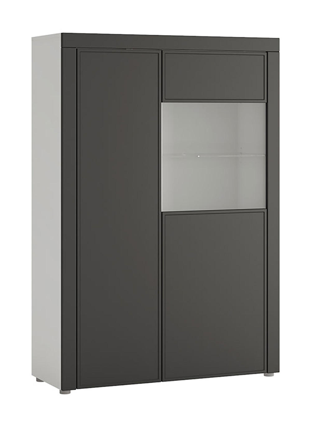 VITRINE Bologna Quantum weiß matt / dust grey 100 / 38 / 148 cm - Weiß/Grau, Holz/Holzwerkstoff (100/148/38cm) - Feldmann-Wohnen