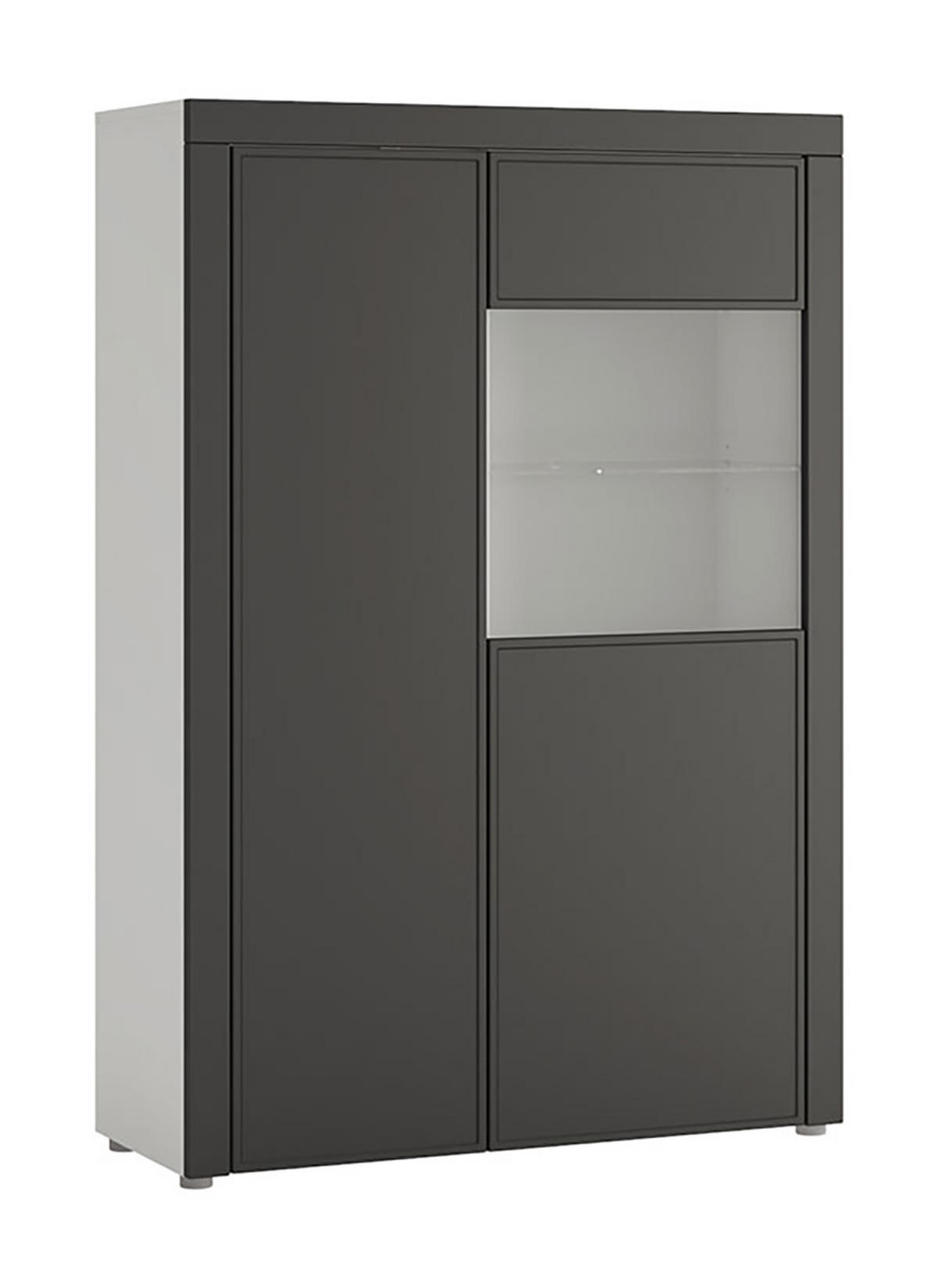 VITRINE Bologna Quantum weiß matt / dust grey 100 / 38 / 148 cm - Weiß/Grau, Holz/Holzwerkstoff (100/148/38cm) - Feldmann-Wohnen