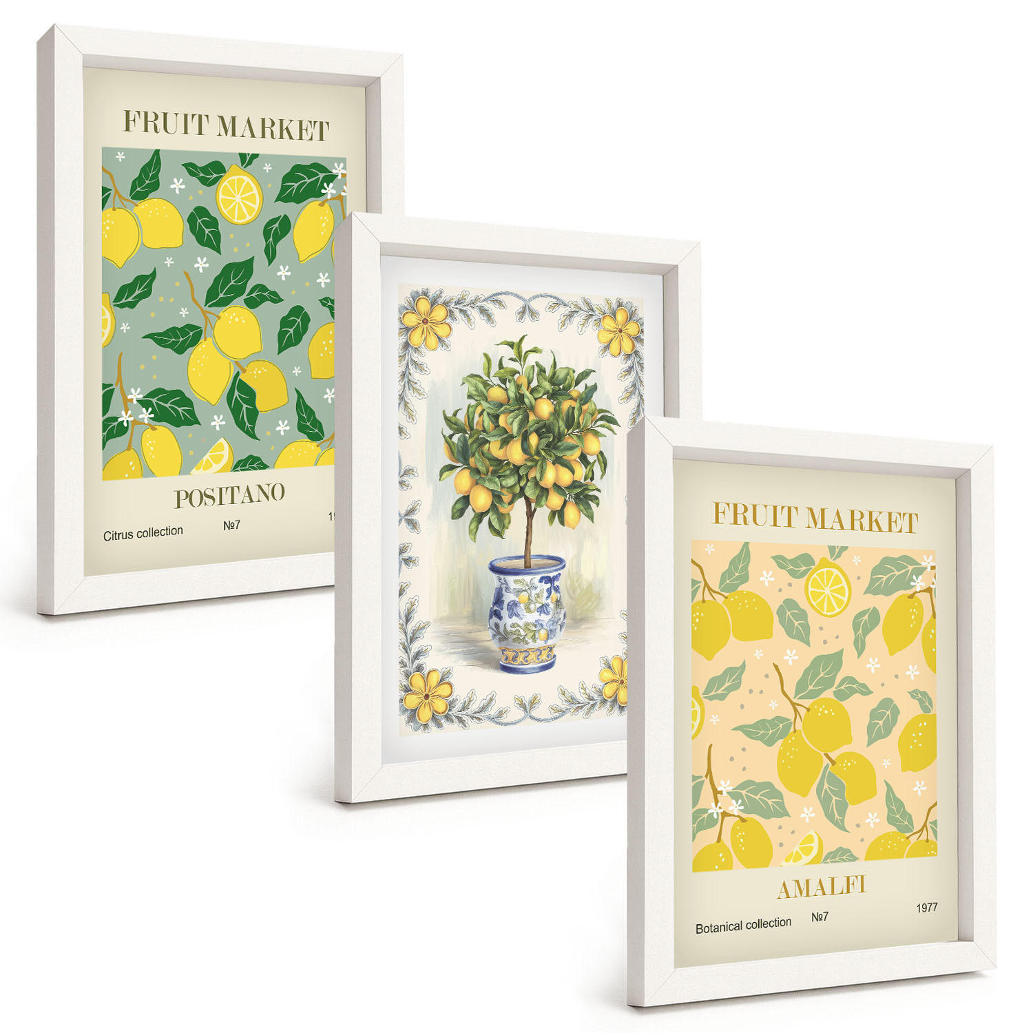 BILDER SET 3er Set - 20x30 cm Weißer Rahmen - Zitrusfrüchte aus Italien - Weiß, Kunststoff (20/30cm) - TULUP