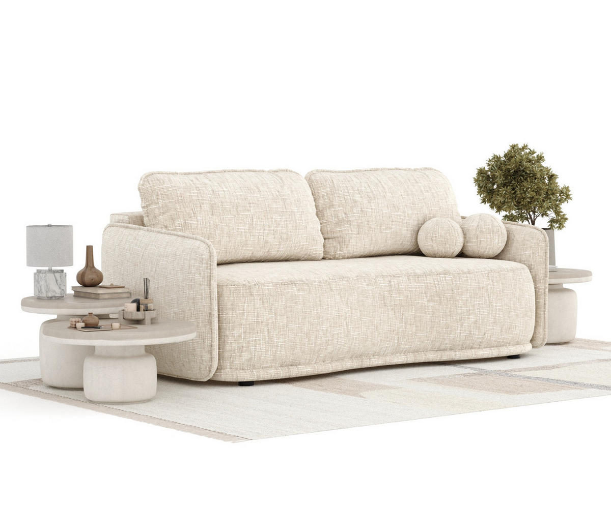 SCHLAFSOFA Mitsis Creme Webstoff - Creme/Schwarz, Holz/Holzwerkstoff (231/93/106cm) - Maison de Reve