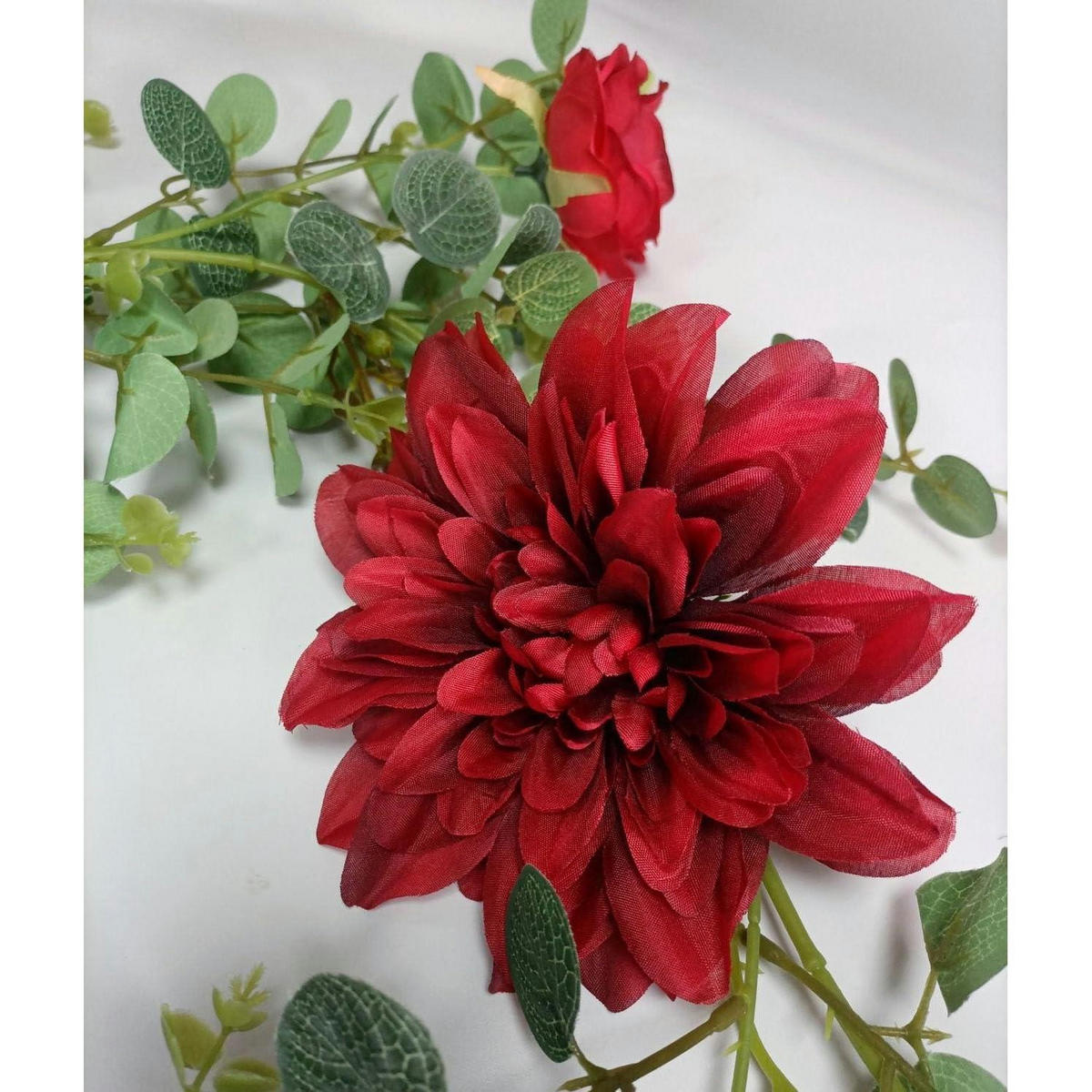BLUMENGIRLANDE 190 cm mit Dahlien und Rosen - Rot, Textil (5cm)