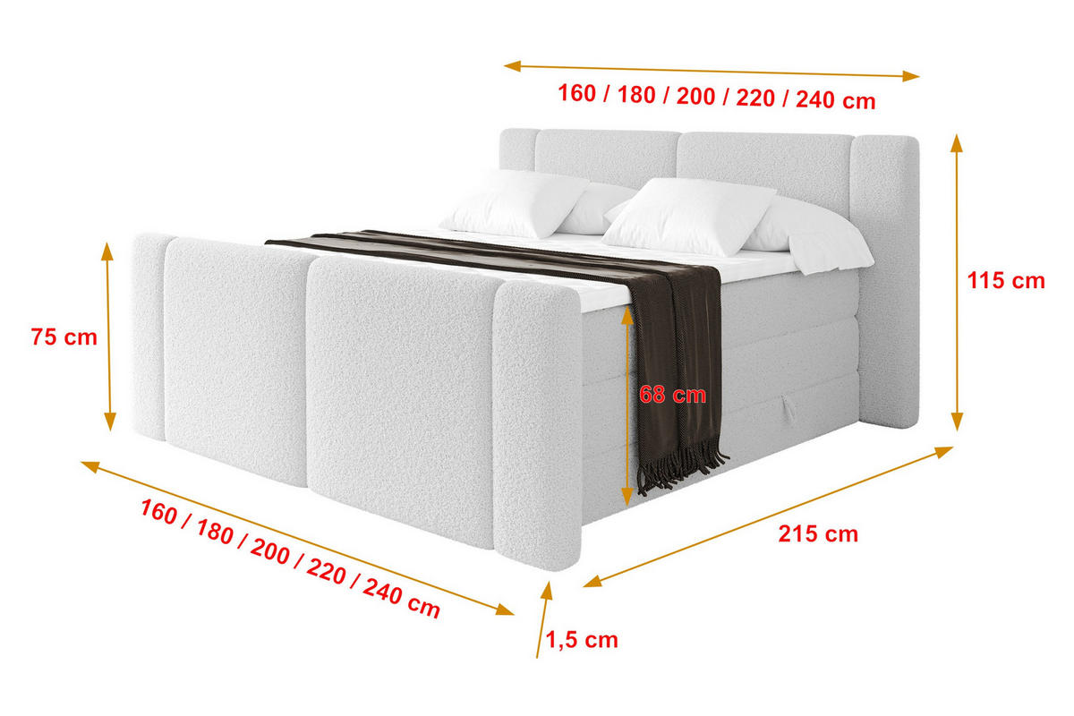 BOXSPRINGBETT mit Matratze H3/H4 - EVON KING Zanozek - 180x200 cm Weiß - Weiß, Holzwerkstoff (180/200cm) - ALTDECOR