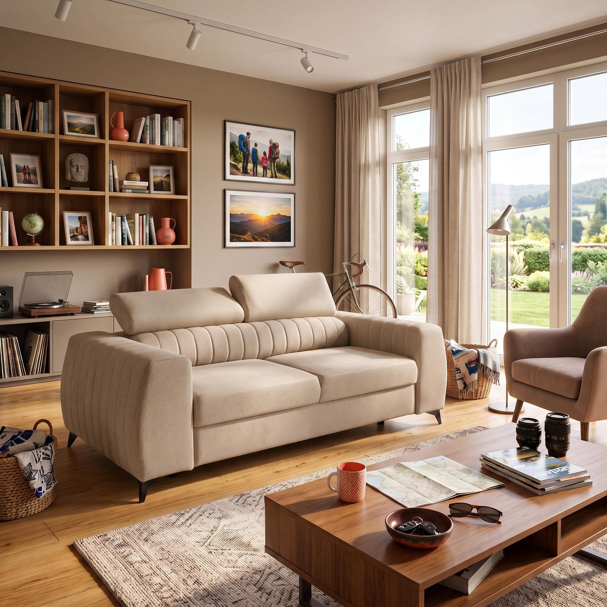 2-SITZER-SOFA PIERO 206 cm Velours Creme - Creme/Schwarz, Holz/Textil (206/95/100cm) - Muffo