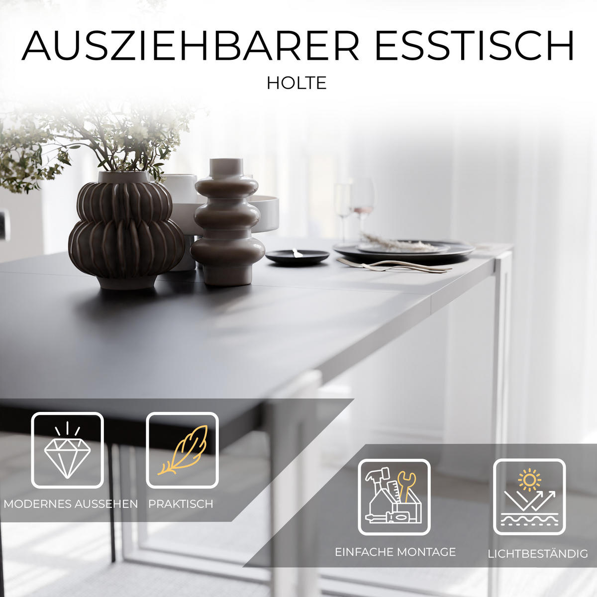 TISCH ausziehbar aus MDF, Schwarz - Schwarz/Weiß, Holzwerkstoff (120/80/76cm) - Idohome