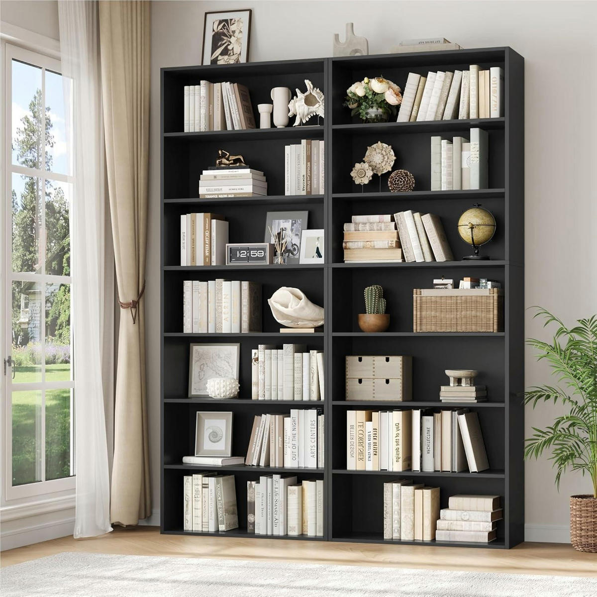 BÜCHERREGAL mit 7 Fächern schwarz 209,5 x 60 x 23,5 cm - Schwarz, Holzwerkstoff (60/210/23.5cm)