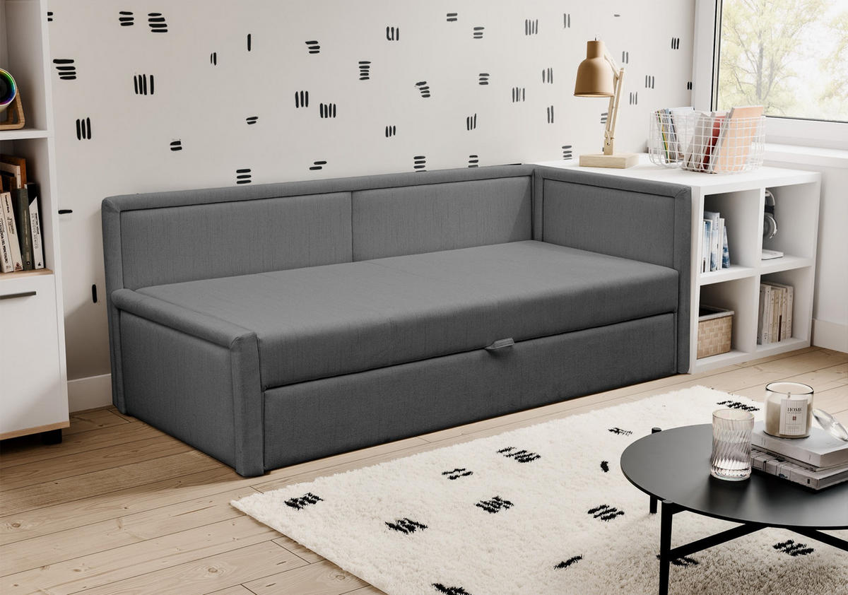 JUGENDBETT Caprili Dunkelbeige ausziehbar für 2 Personen - Dunkelgrau/Schwarz, Holz/Textil (82/189cm) - Selsey