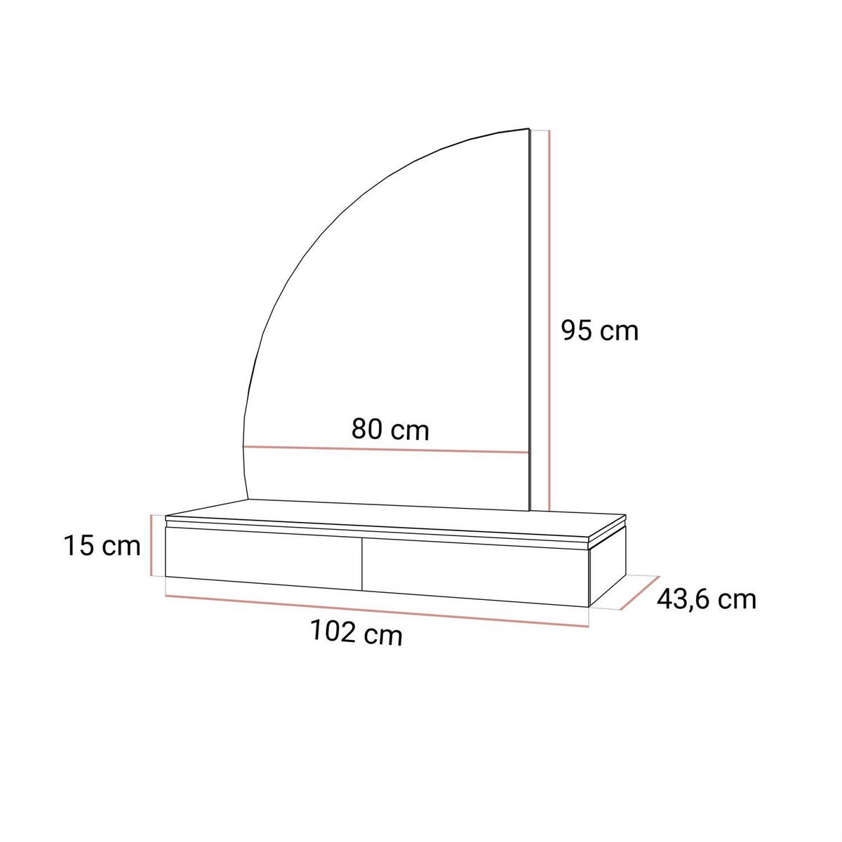 SCHMINKTISCH AURORA-Q SILVER Hängend mit Spiegel Hochglanz Weiß - Weiß Hochglanz, Holzwerkstoff (102/15/43.6cm) - Lookway