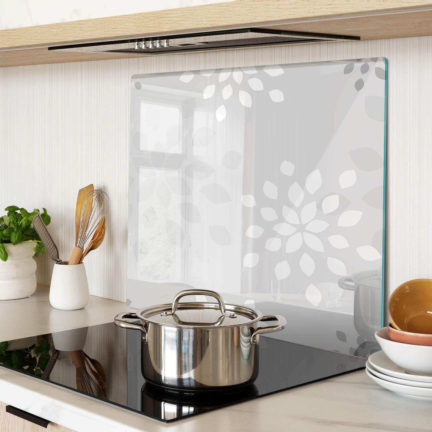 GLASPLATTE 60x52 cm Blumenmuster - Grau, Glas (60/0.4/52cm) - TULUP