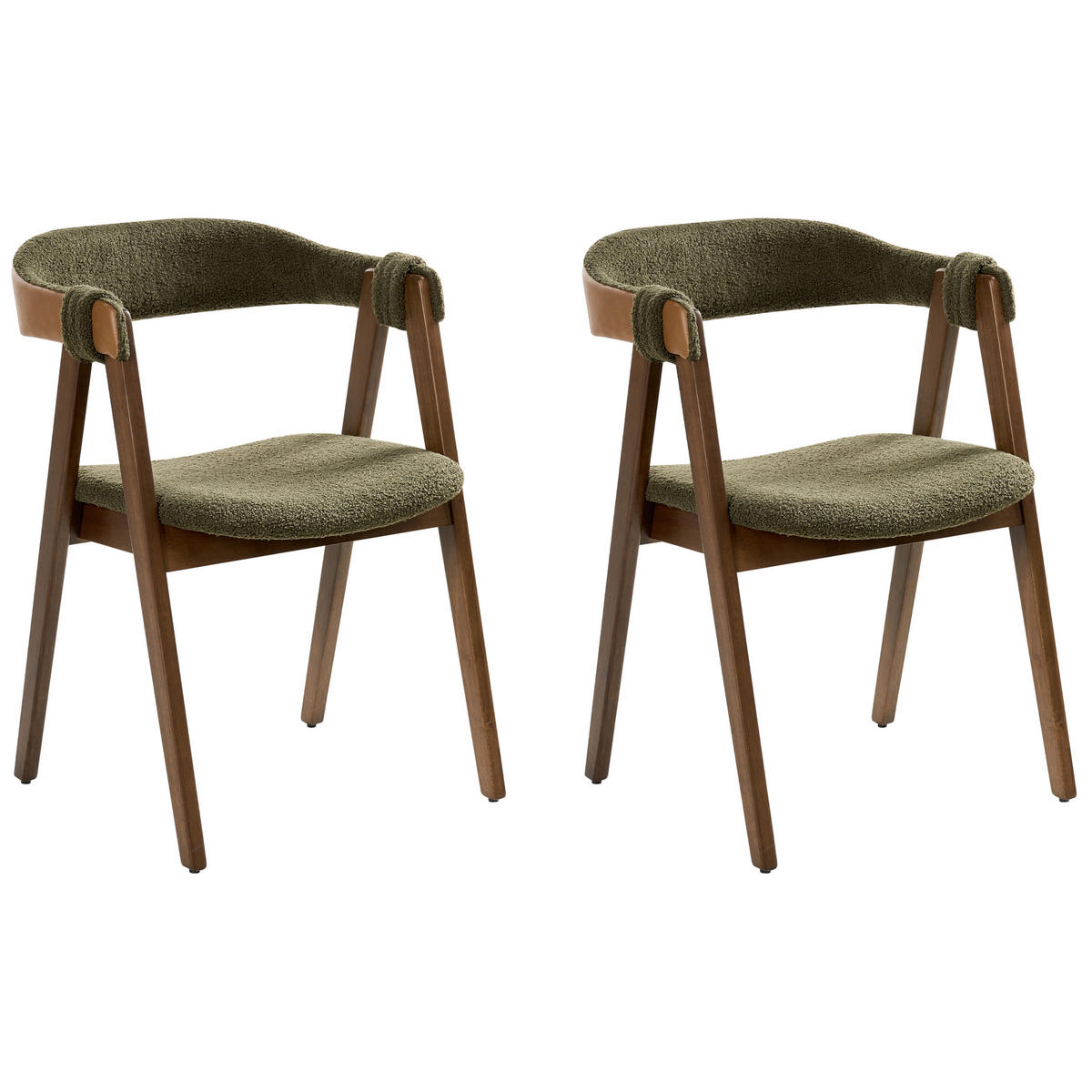 ESSZIMMERSTUHL 2er Set Bouclé Dunkelbraun / Grün Day - Dunkelbraun/Grün, Holz/Textil (55/75/57cm) - Beliani