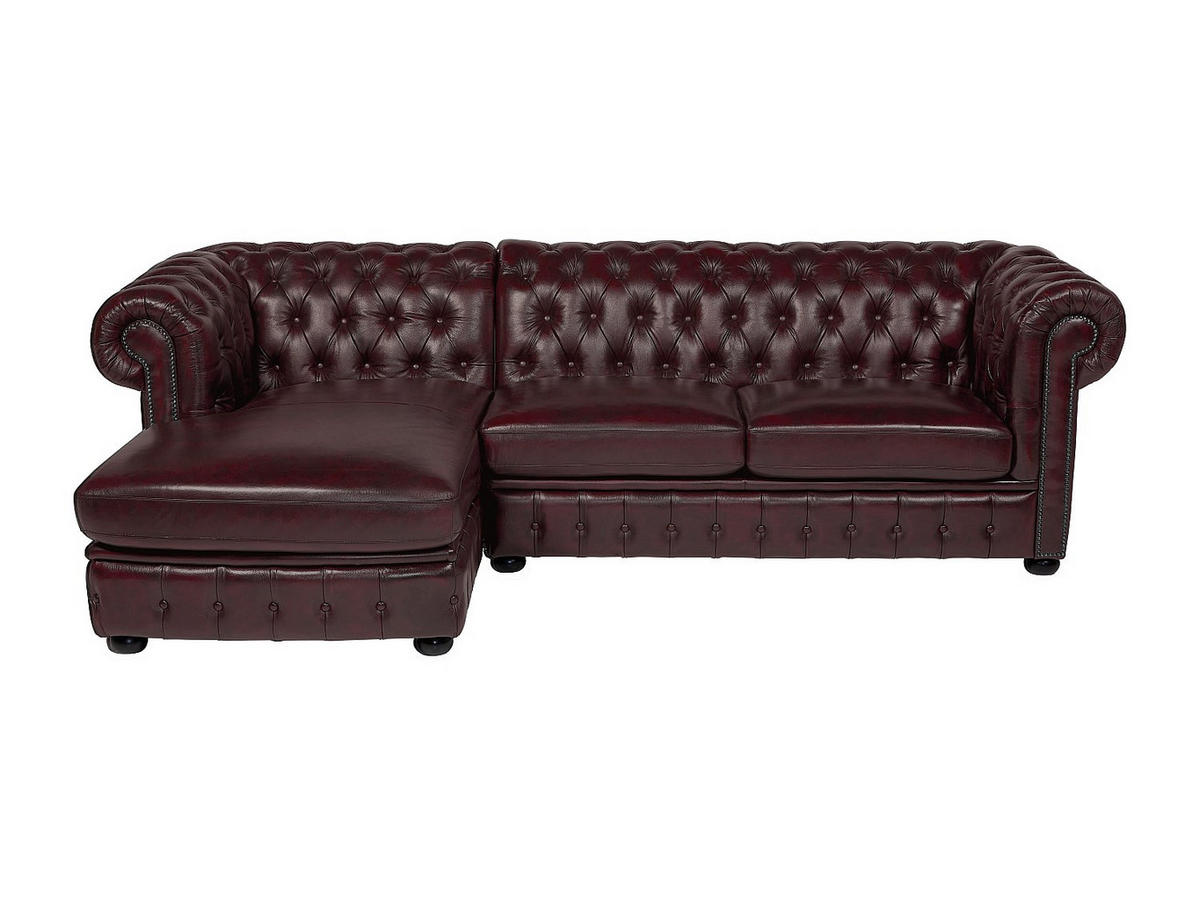 CHESTERFIELD Ecksofa - Ecke Links - Büffelleder - Dunkelbraun - BRENTON - Mokka, Leder (274/166cm) - Vente-Unique