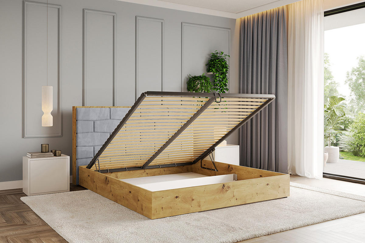 POLSTERBETT mit Bettkasten und Lattenrost, Boxbett ohne Matratze - ENZO8 140x200 Hellgrau - Hellgrau, Holzwerkstoff/Textil (140/200cm) - ALTDECOR