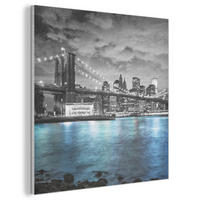AKUSTIKBILD New York - Skyline - Stadt - Blau Wandbilder 60x60 cm - Blaugrau, Kunststoff (60/60/0.9cm) - MuchoWow