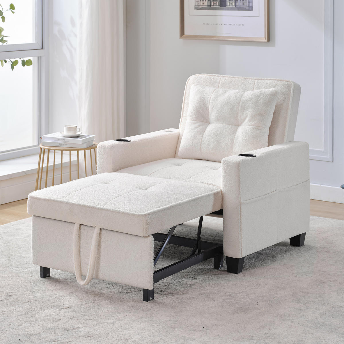 RELAXSESSEL 87/74/84 cm Weiß mit Getränkehaltern und USB Anschluss - Weiß, Textil (74/84/87cm) - Oxeza