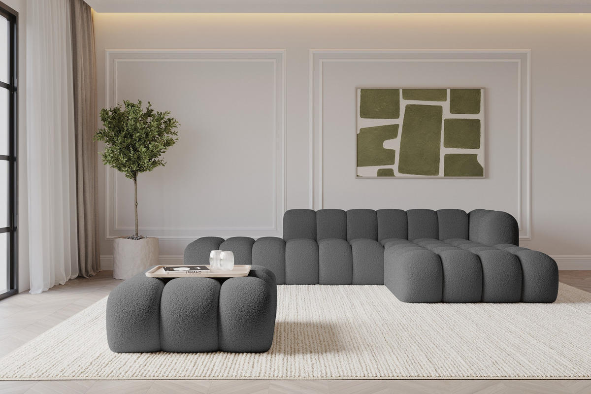 TABURET OLEA-PUF 91x87x44 cm Šedá Buklé - šedá/černá, kompozitní dřevo/textil (91/44/87cm) - ALTDECOR