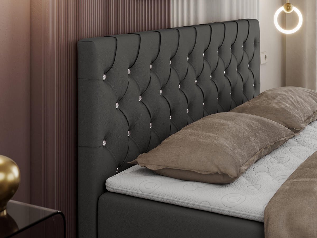 BOXBETT ROMA 120/200 - Dunkelgrau Kunstleder - H3 - Dunkelgrau, Holz/Textil (120/200cm)