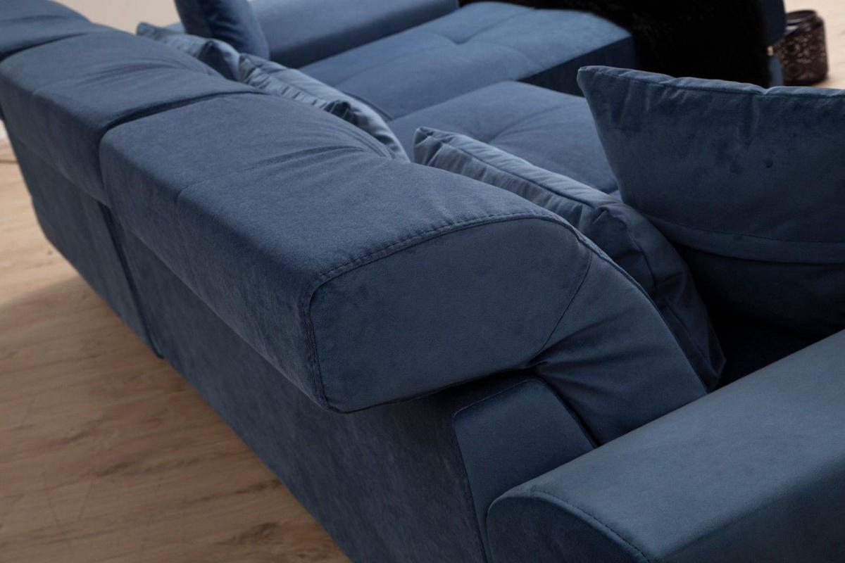 ECKSOFA mit verstellbarer Rückenlehne - Blau/Hellgrau, Holz/Textil (190/304cm) - myHomelando