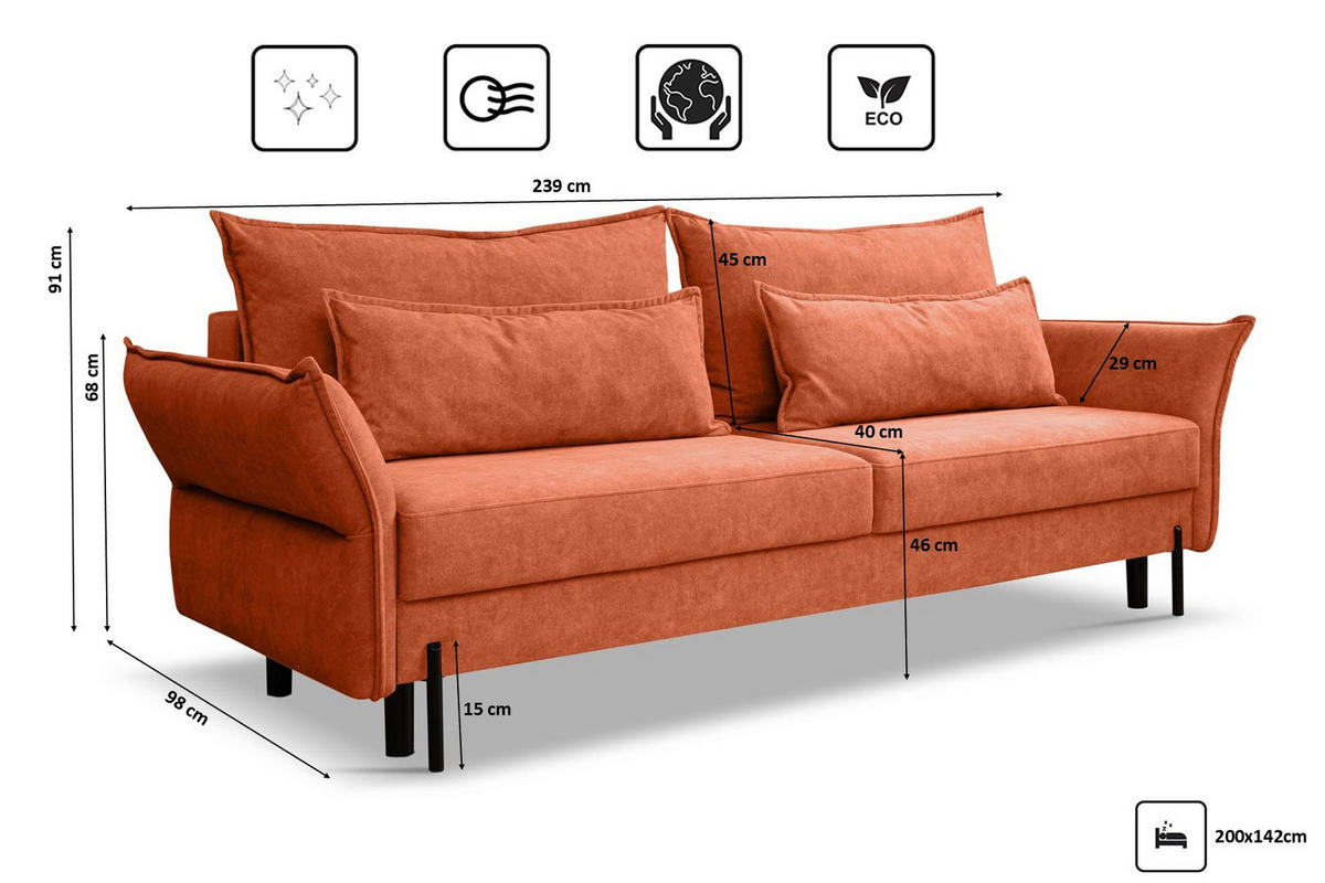 SCHLAFSOFA Volio mit Bettzeugcontainer Orange - Orange, Holz/Textil (239/91/96cm) - Kaiser Möbel