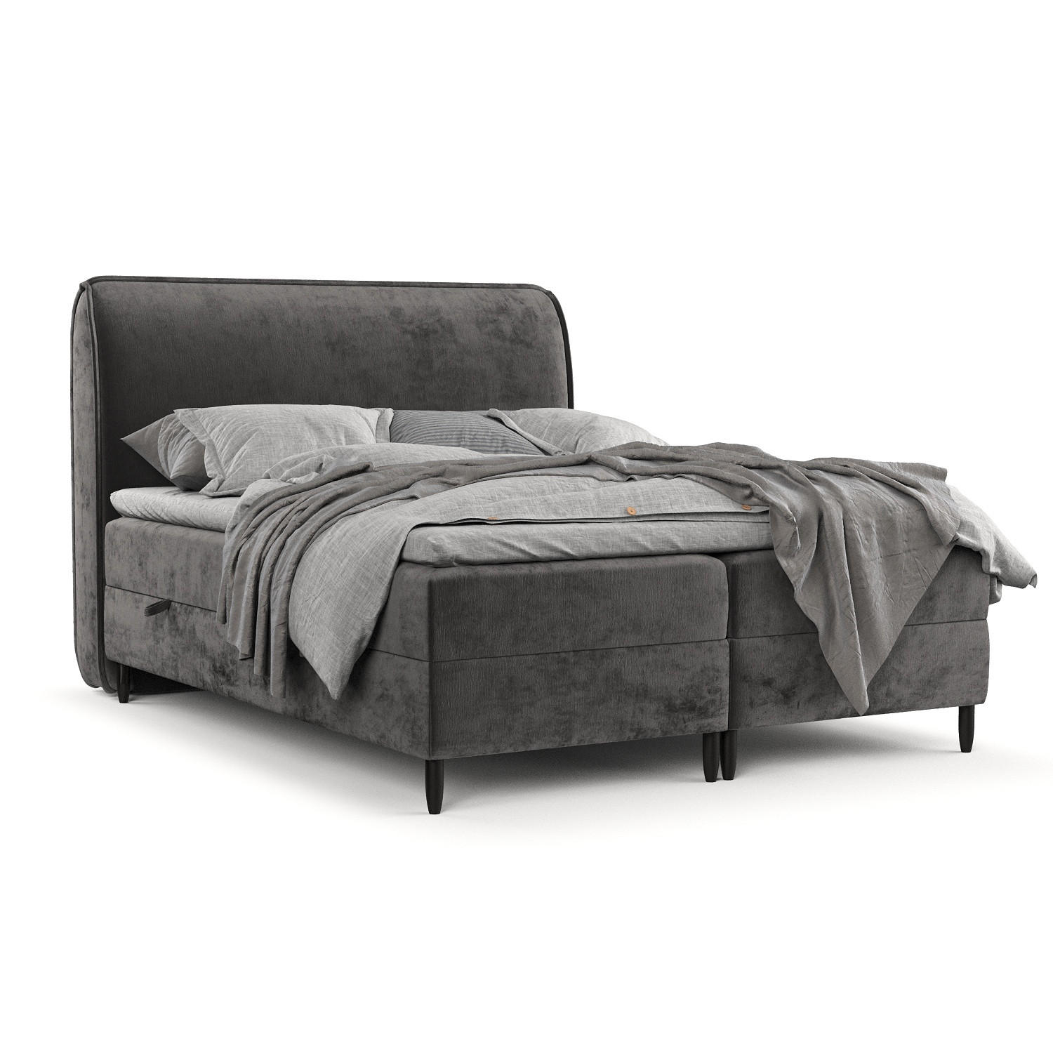 BOXBETT Melba Dunkelgrau 160/200 cm mit Matratze und Topper - Dunkelgrau/Schwarz, Holz/Holzwerkstoff (160/200cm) - Maison de Reve