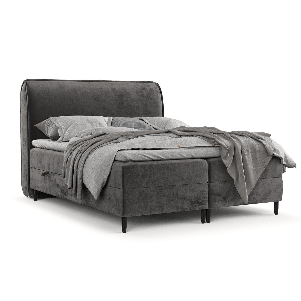 BOXBETT Melba Dunkelgrau 180/200 cm mit Matratze und Topper - Dunkelgrau/Schwarz, Holz/Holzwerkstoff (180/200cm) - Maison de Reve