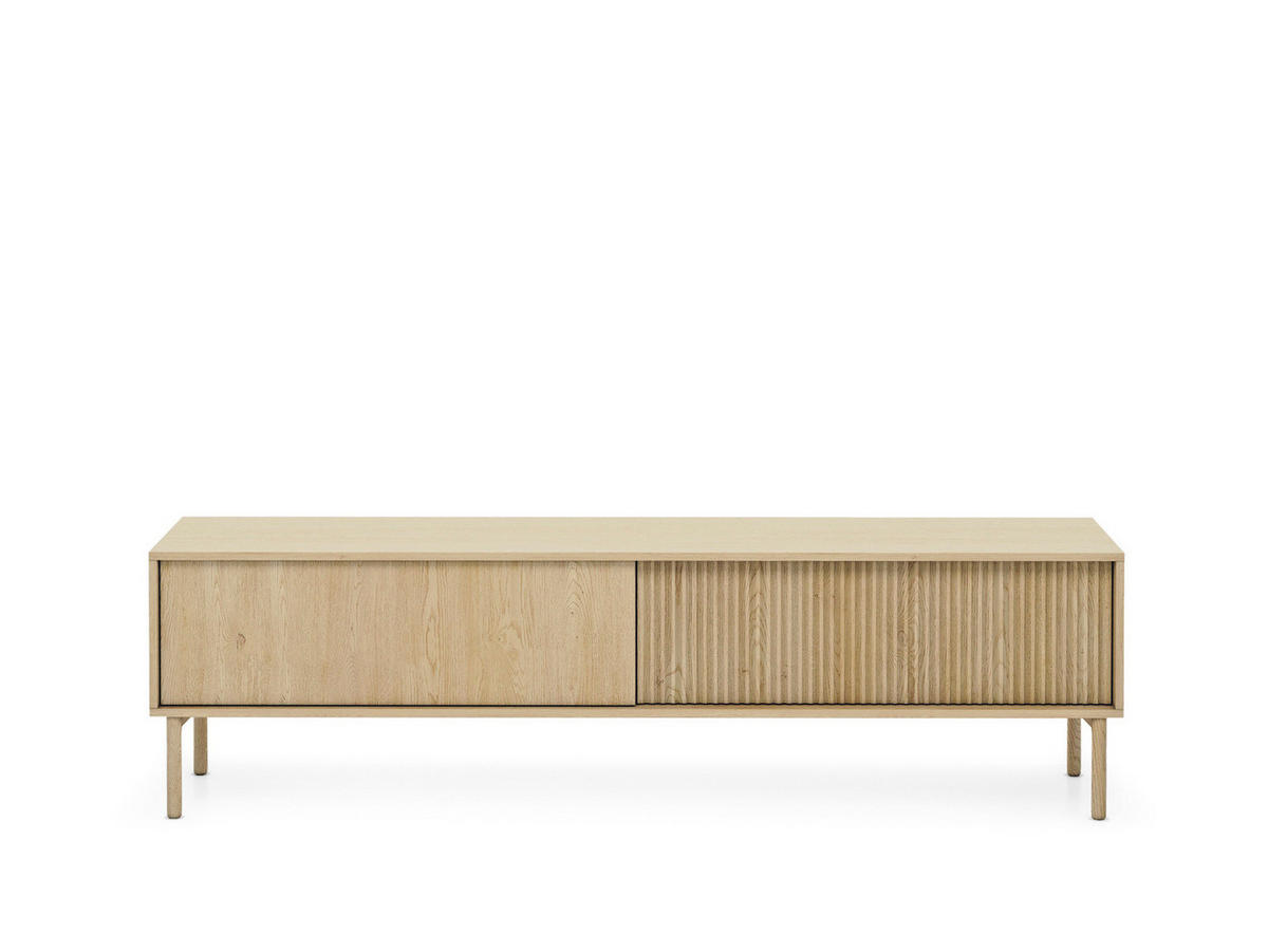 TV-LOWBOARD TAVO 187 cm Eiche Cremona - mit 2 Türen, Riffel-Fronten und Holzfüßen - Eichefarben, Holz/Holzwerkstoff (187/52/39cm) - Ravio