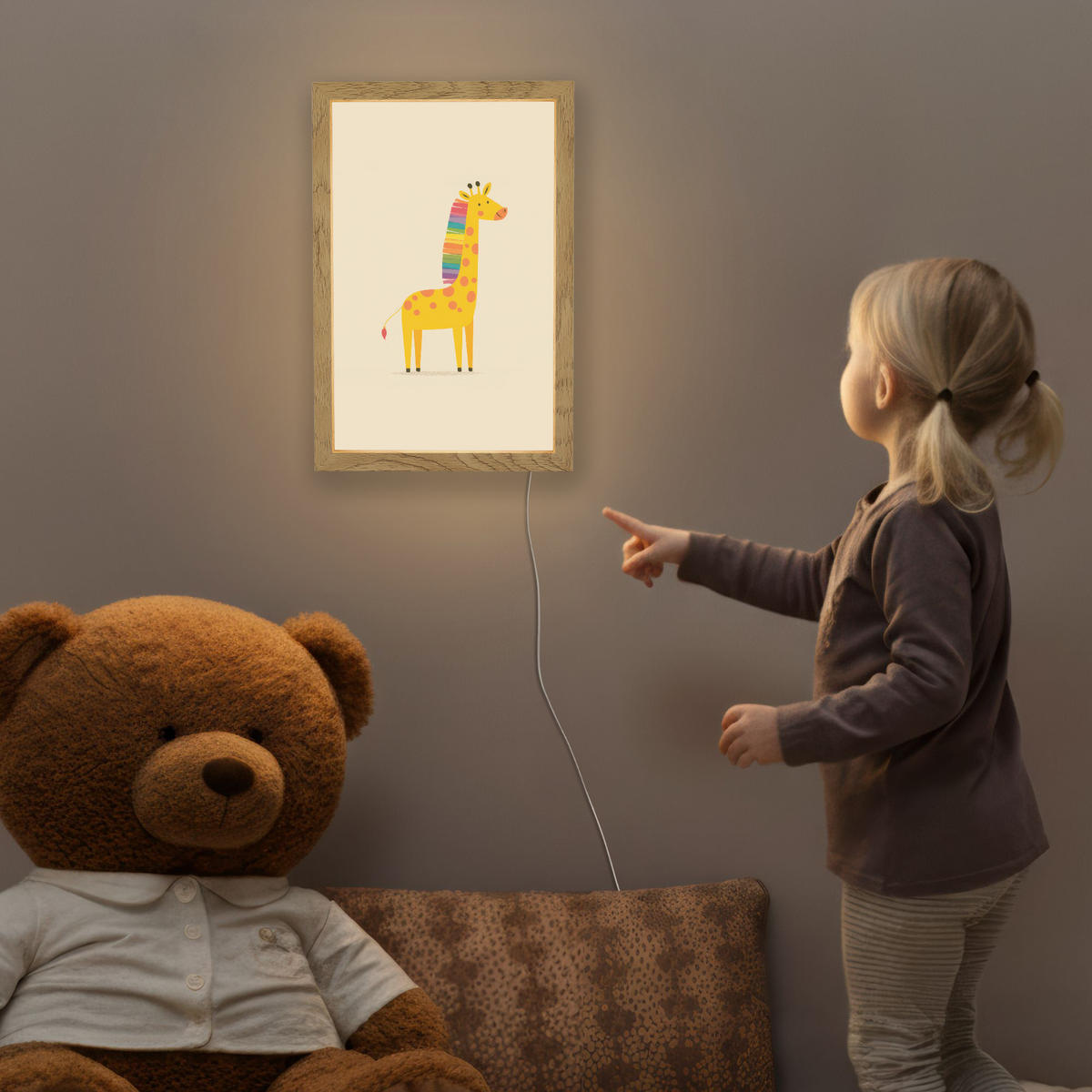 NACHTTISCHLAMPE Giraffe - Regenbogenmähne - Beige 20x30 cm - Beige, Holzwerkstoff (8/20/30cm)