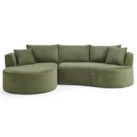 3-SITZER-SOFA mit Getränkehaltern, Kissen und bogenförmigem Design aus Kordstoff und Schaumstoff, Grün - Grün, Kunststoff (264/76/168cm) - Redom