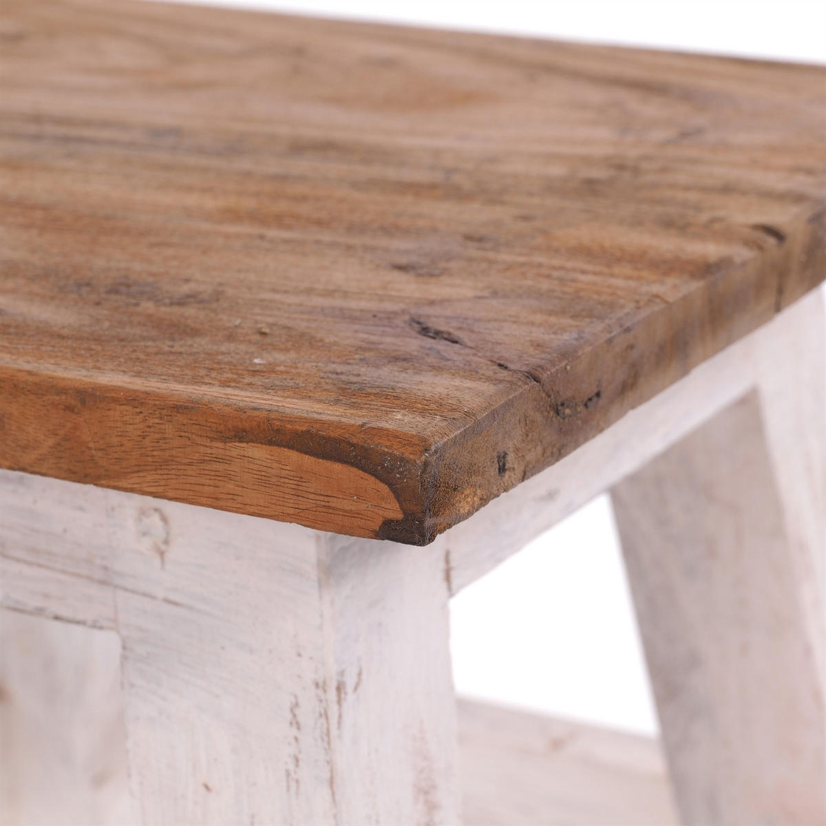 FUSSHOCKER PALO Mahagoni Recyclingholz 05 weiß-natur - Multicolor, Holz (26/27/26cm) - DESIGN DELIGHTS