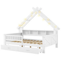 HAUSBETT 140/200 cm in Weiß mit 2 Schubladen, LED und Regal - Weiß, Holz/Holzwerkstoff (140/200cm) - WISHDOR
