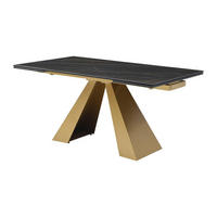 ESSTISCH ausziehbar - 6 bis 10 Personen - Sicherheitsglas, Keramik & Metall - Marmor-Optik Schwarz & Goldfarben - LOZIPA - Schwarz, Glas (240/90/76cm) - Vente-Unique