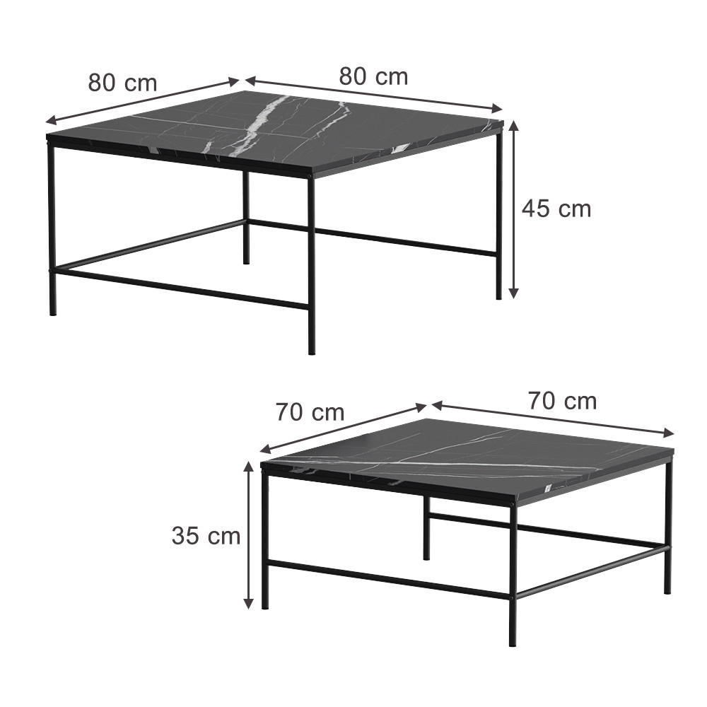 COUCHTISCH-SET Ramio Schwarz 80 x 80 cm 2 Teile - Schwarz Hochglanz/Schwarz, Holzwerkstoff (80/80/45cm) - Vicco