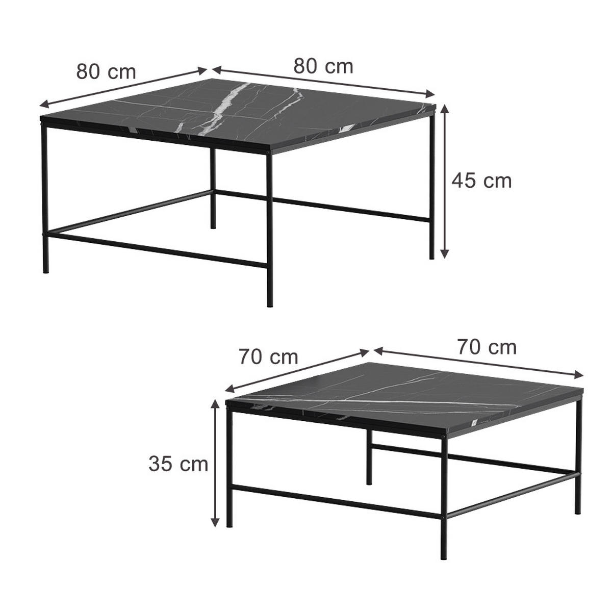 COUCHTISCH-SET Ramio Schwarz 80 x 80 cm 2 Teile - Schwarz, Holzwerkstoff (80/80/45cm) - Vicco
