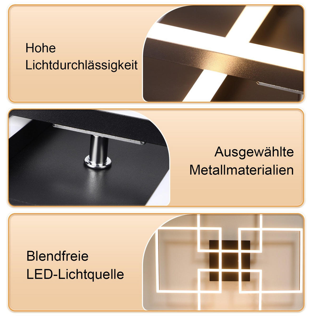 LED-DECKENLEUCHTE Gallegos 72.4/72.4/7.3 cm - Schwarz, Metall (72.4/72.4/7.3cm) - Nettlife