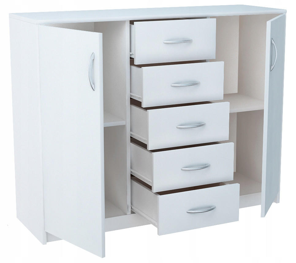 KOMMODE 2D5S Weiß 110/35/85 cm moderne Optik - Weiß, Holzwerkstoff (110/85/35cm) - Matkam Möbel