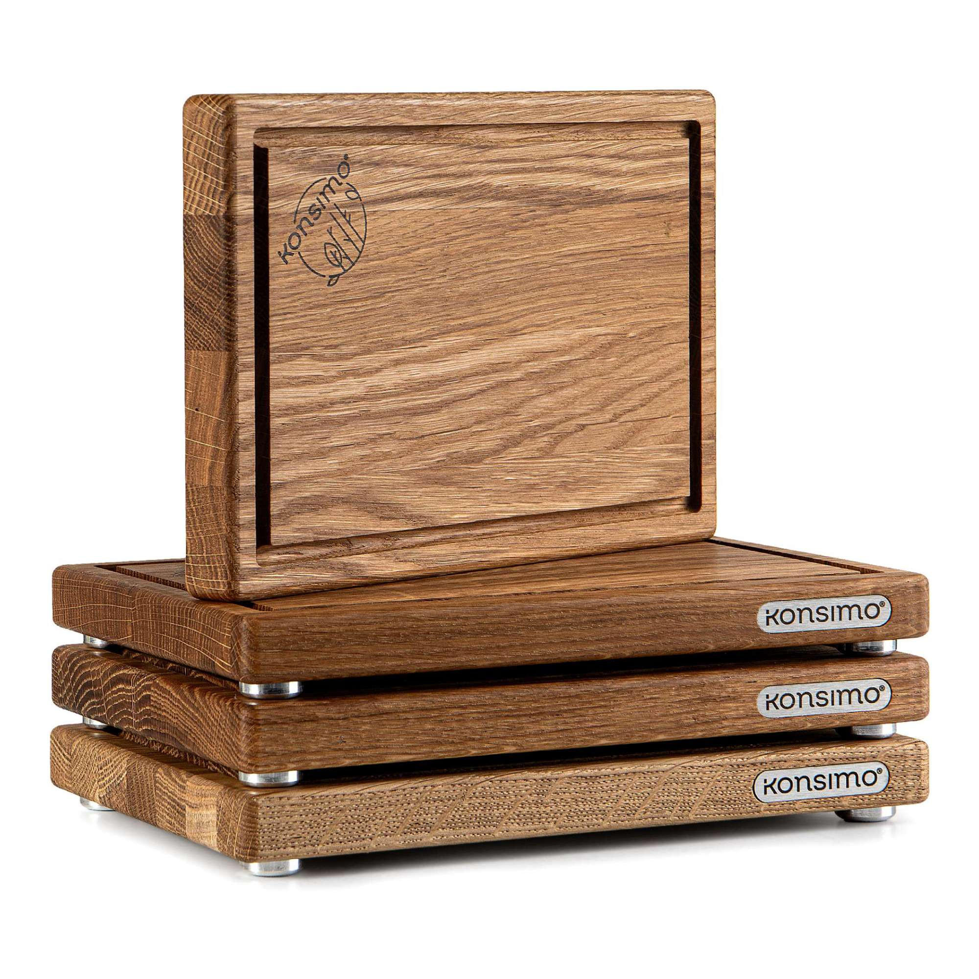 SCHNEIDEBRETTER SOLIDA 4-tlg - Eichefarben/Braun, Holz (15/22cm) - KONSIMO®