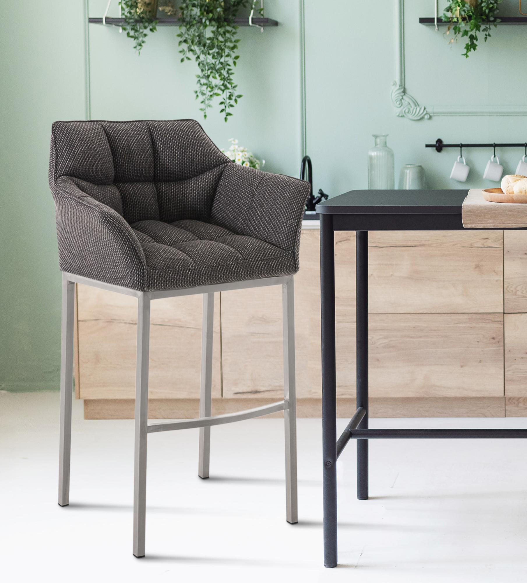 BARHOCKER 2er Set Stoff titangrau - Edelstahlfarben/Graubraun, Textil/Metall (64/110/48cm) - CLP