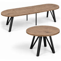 ESSTISCH rund ausziehbar 100/300/76 cm, Graubraun Eiche Halifax Egger, 54 cm Tischplatte + Industrial Metallgestell Schwarz - Graubraun/Schwarz, Holzwerkstoff/Metall (100/300/76cm) - Damale Möbel