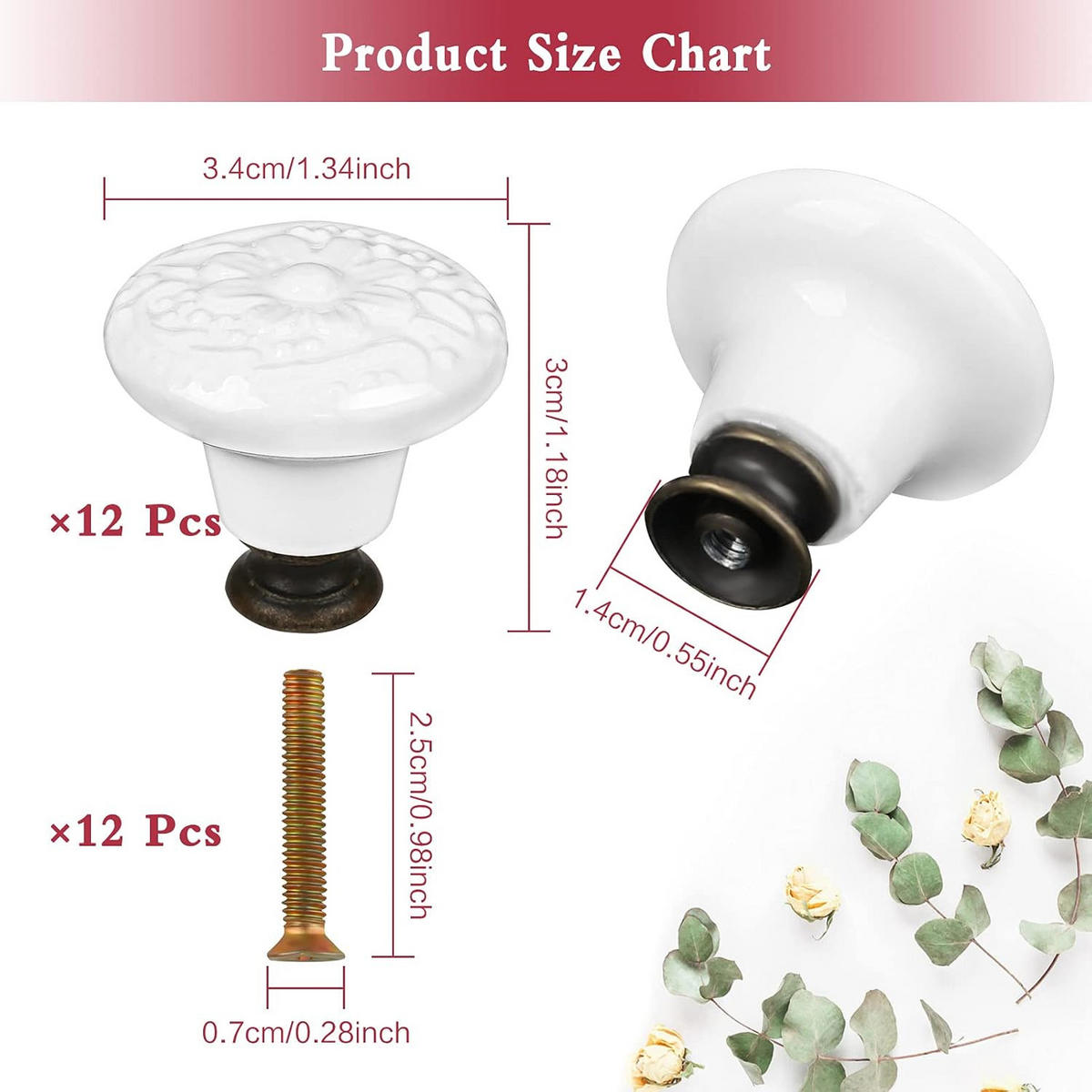 SCHRANKKNOPF Keramik 12er-Set 34 mm - Weiß, Keramik (3.4/3/3.4cm)
