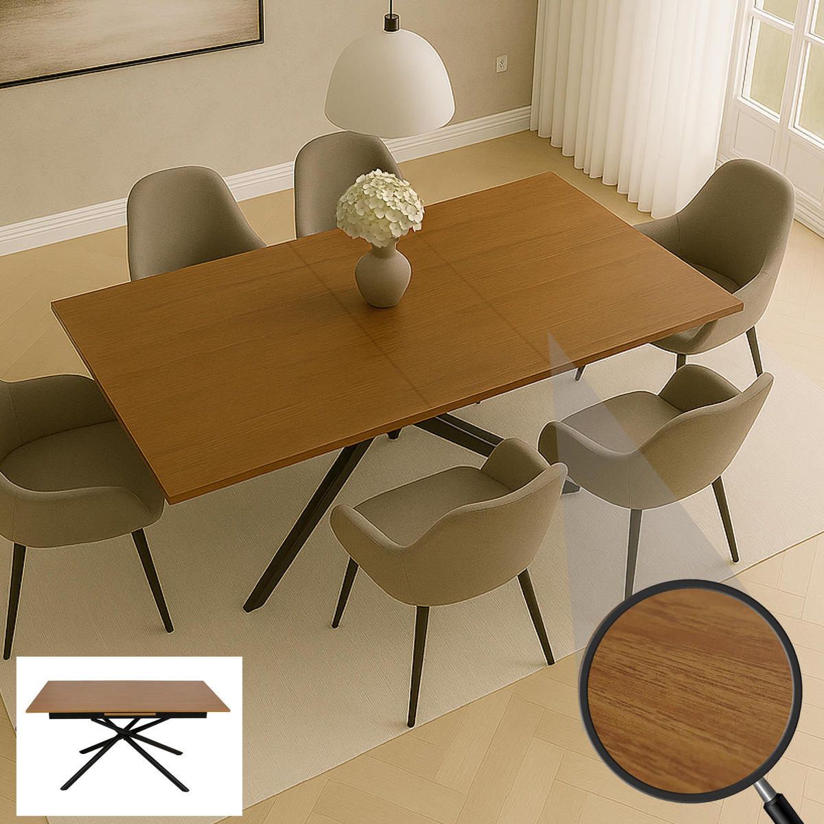 ESSZIMMERTISCH rechteck Walnuss Dekor - Walnussfarben, Metall (90/200/77cm) - MCW