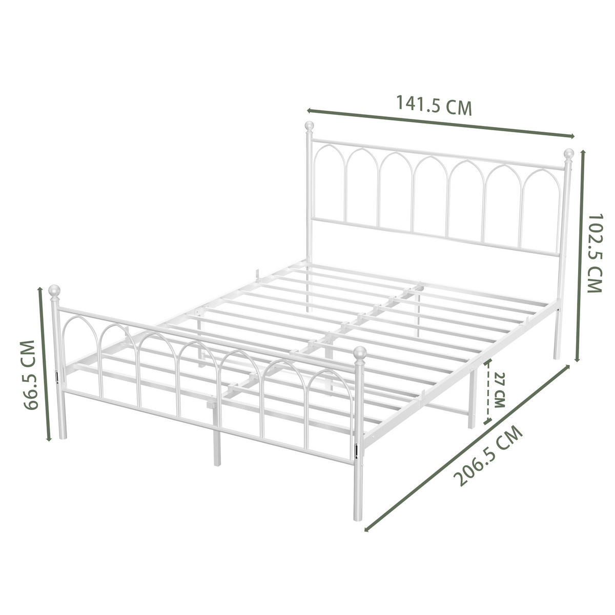 METALLBETT 140/200 mit Stauraum unter dem Bett, mit Lattenrost,Weiß - Weiß, Metall (140/200cm) - STILVORA