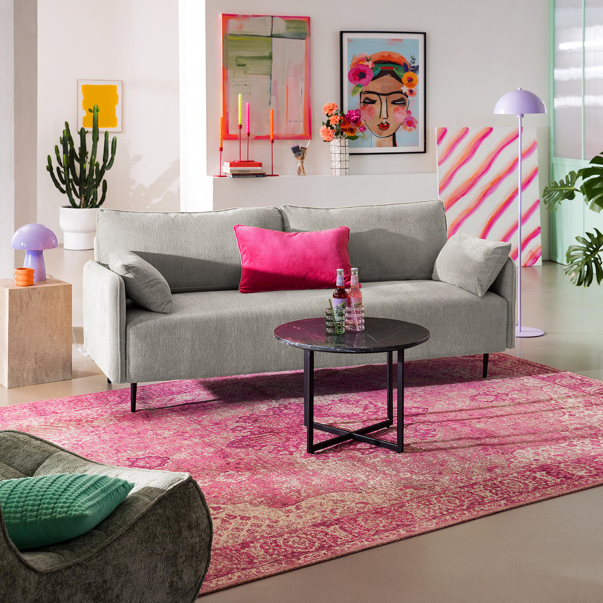 3-SITZER SOFA - Webstoff - Schwarz/Hellblau, Textil (193/87/83cm) - home24