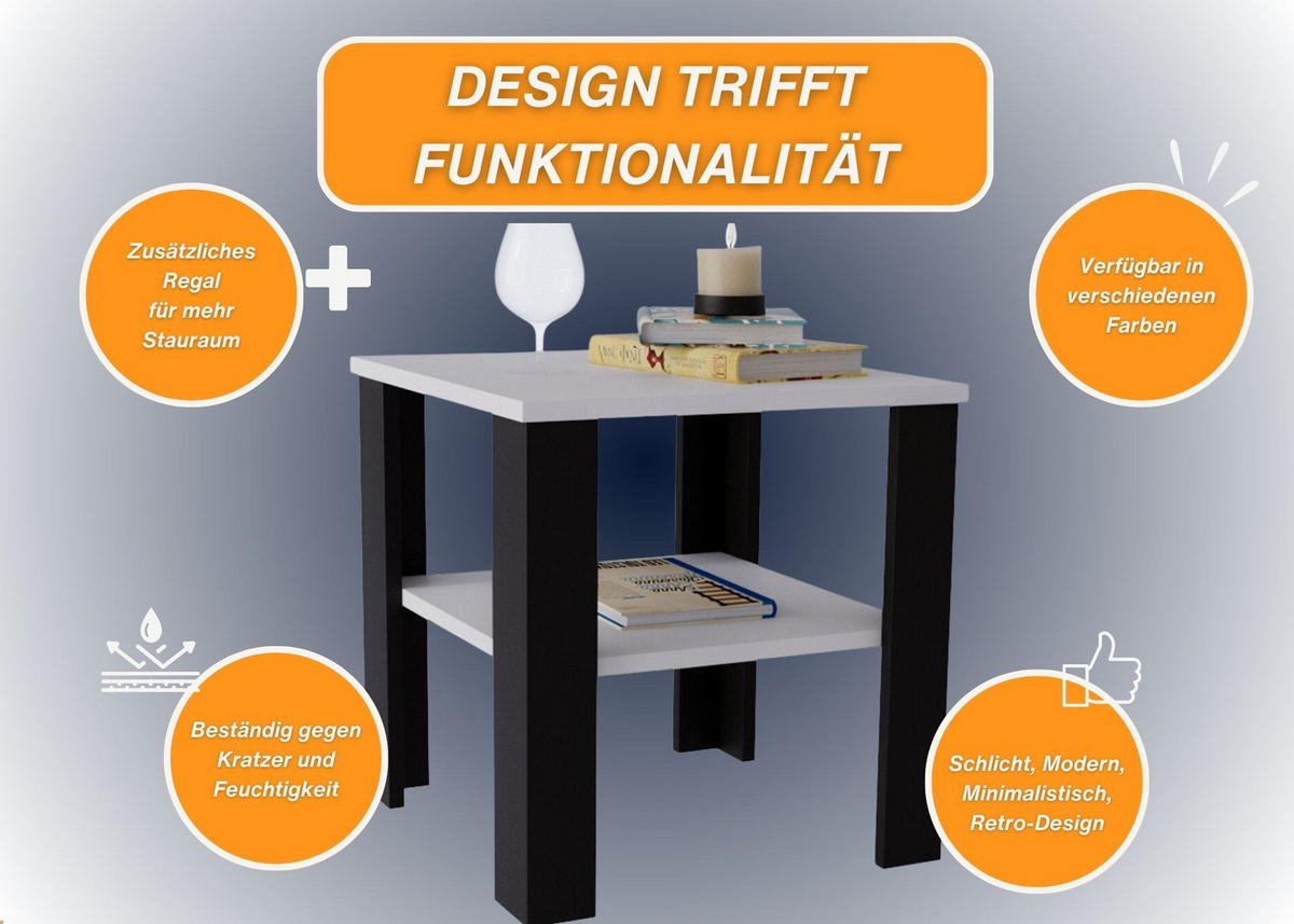 COUCHTISCH Lara53 53/47/53 - Schwarz/Weiß, Holzwerkstoff (53/53/47cm) - RAUMHIRSCH FURNITURE