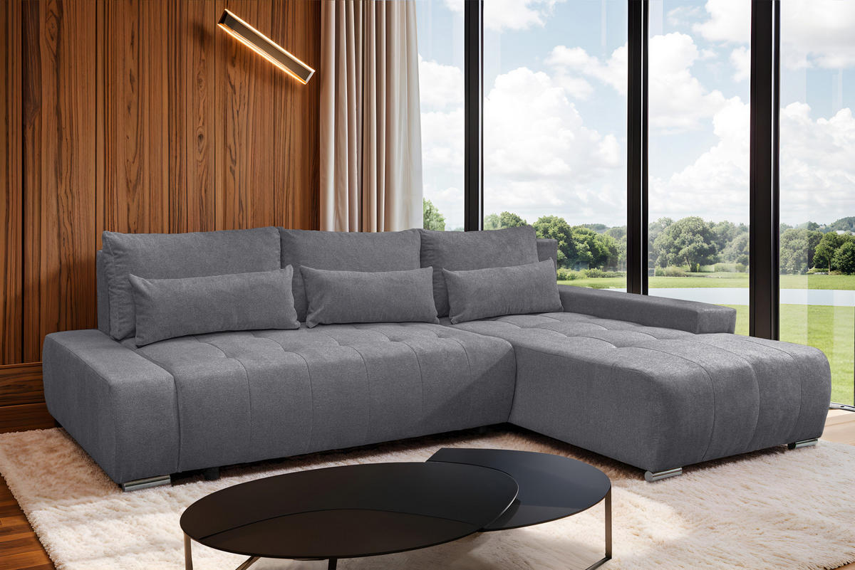 ECKSOFA Bloom mit Bettkasten und Schlaffunktion L-Form - Grau, Textil (267/185cm)