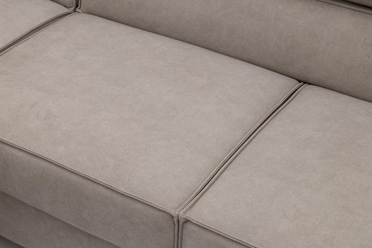 ECKSOFA PURE U Links mit Schlaffunktion 127x270 Velours Creme - Creme/Schwarz, Holz/Textil (340/204cm) - Muffo