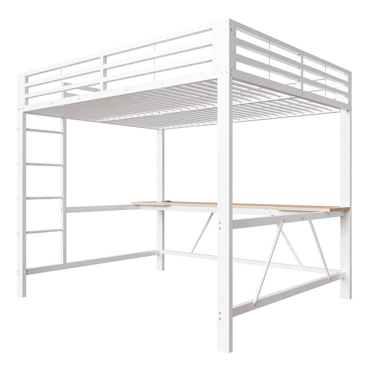 METALLBETT 160x200 cm mit Schreibtisch in Weiß - Weiß, Metall (160/200cm) - KOMHTOM