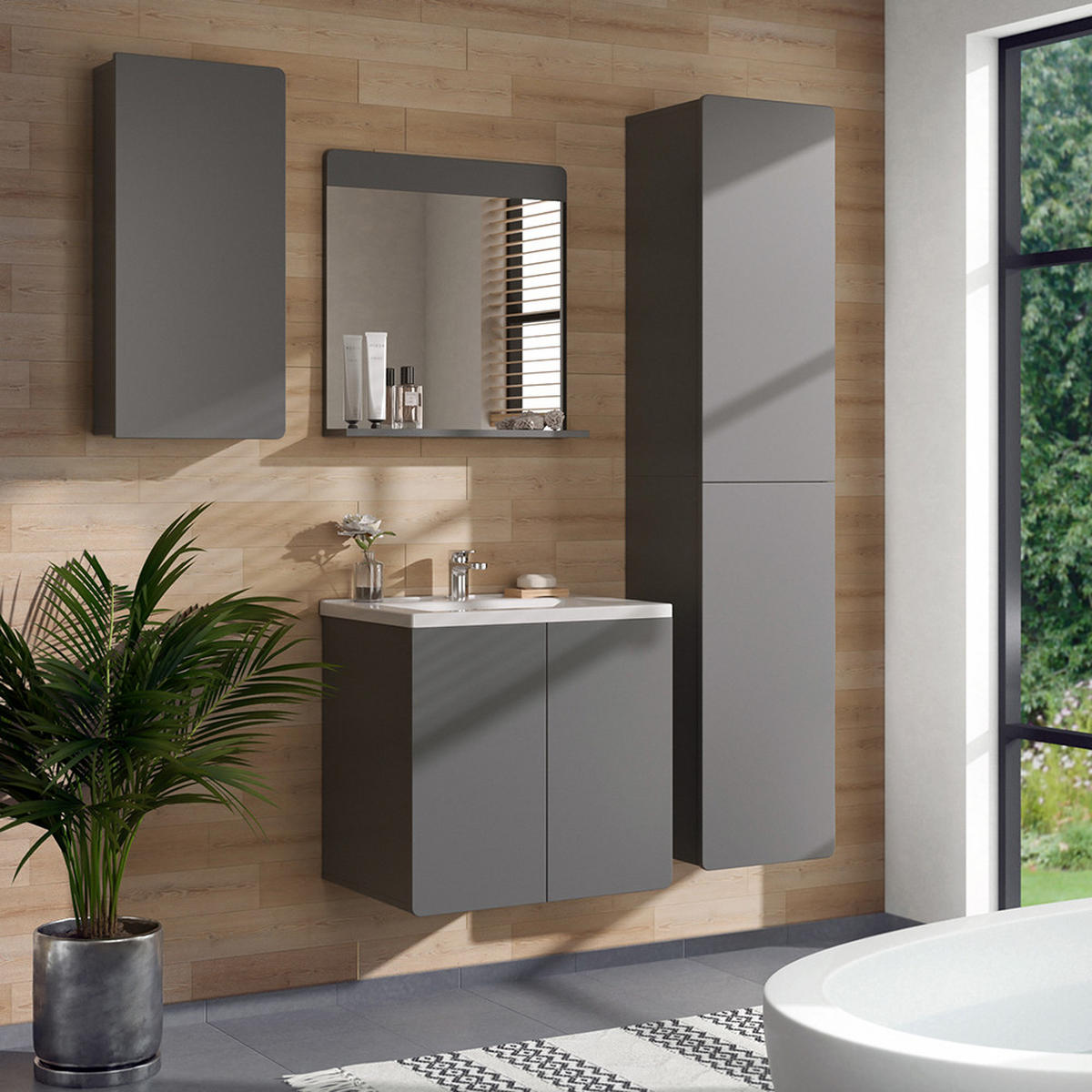 BADSCHRANK Izan Grau 36.6 x 76.6 cm - Grau, Holzwerkstoff (36.6/76.6/15.6cm) - Vicco