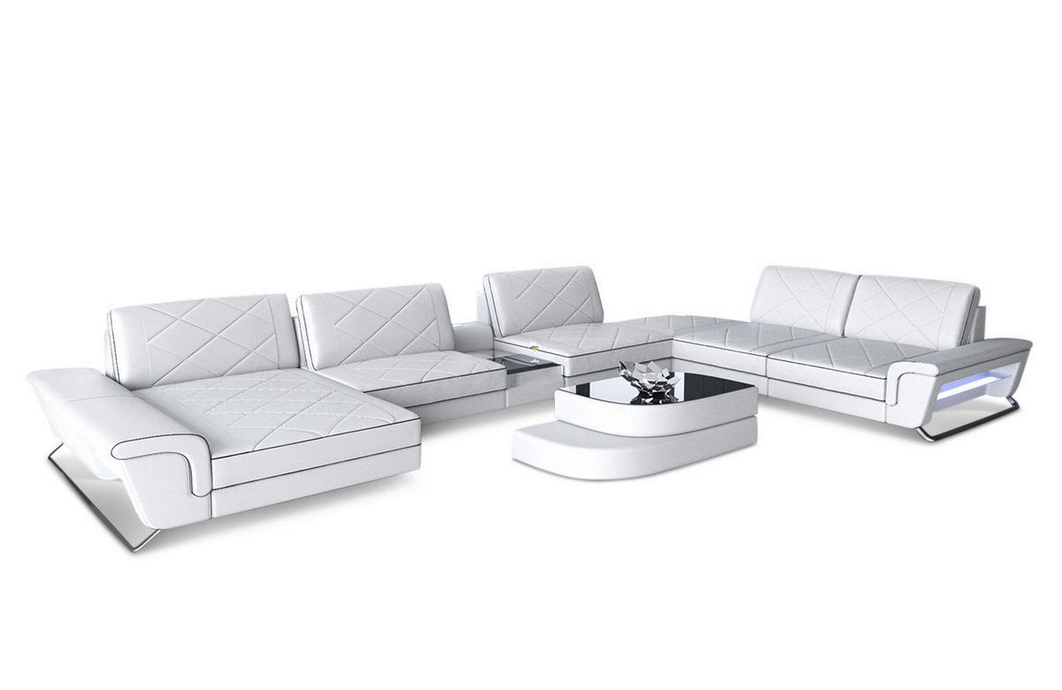 WOHNLANDSCHAFT Bari XXL - Schwarz/Weiß, Leder (456/89/329cm) - Sofa Dreams