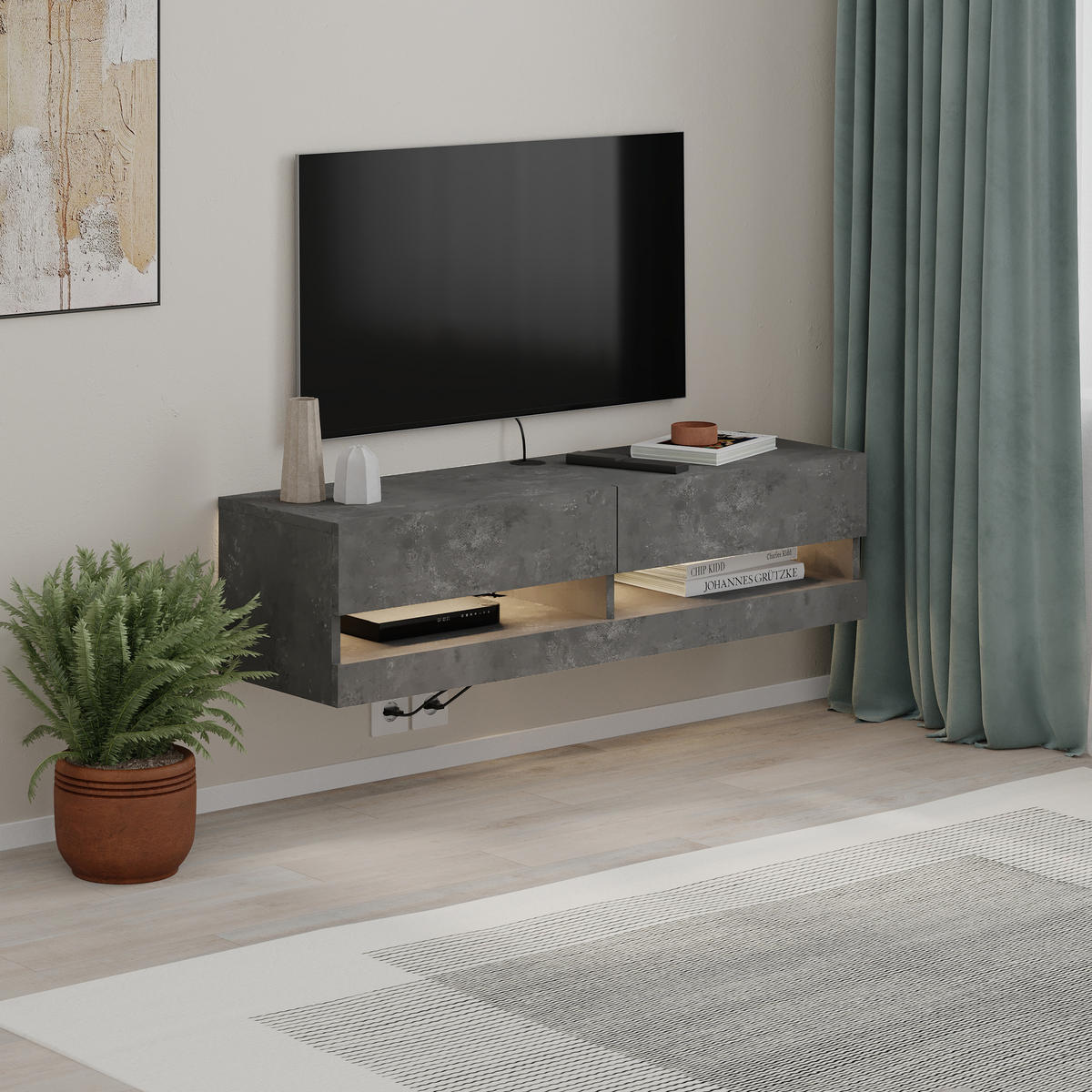 TV-LOWBOARD Moon Retro-Grau 120/33,8/30 cm - Grau, Holzwerkstoff (120/30/33.8cm) - Decortie